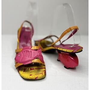 Ramon Tenza Fish Heel Sandals Fuchsia Pink Leather Slip On Spain Rare Size 9
